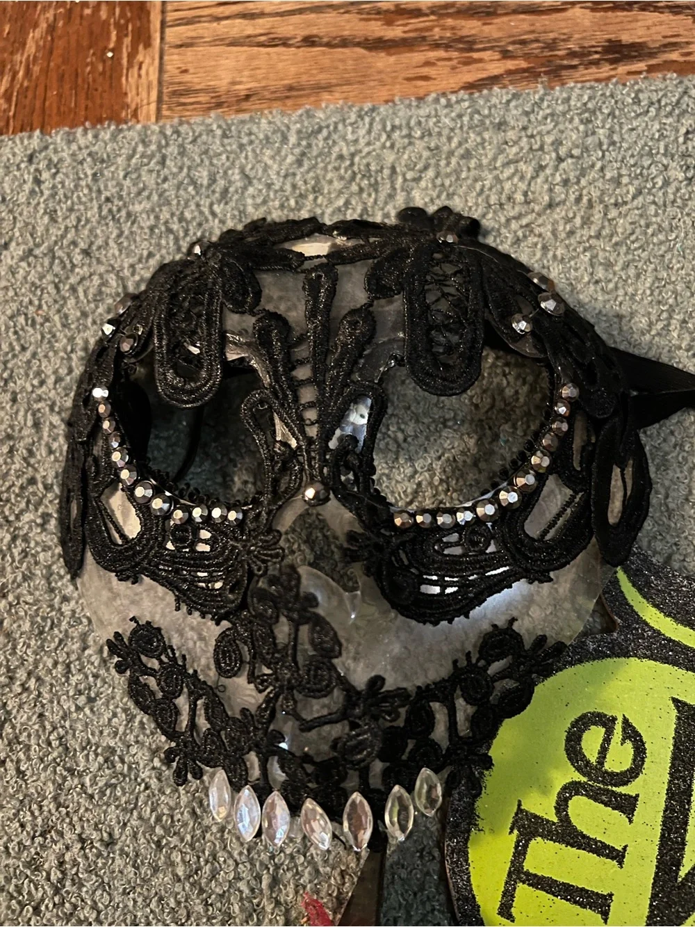 Lot 3 Halloween Items Two Goth Masks with One Witch Sign